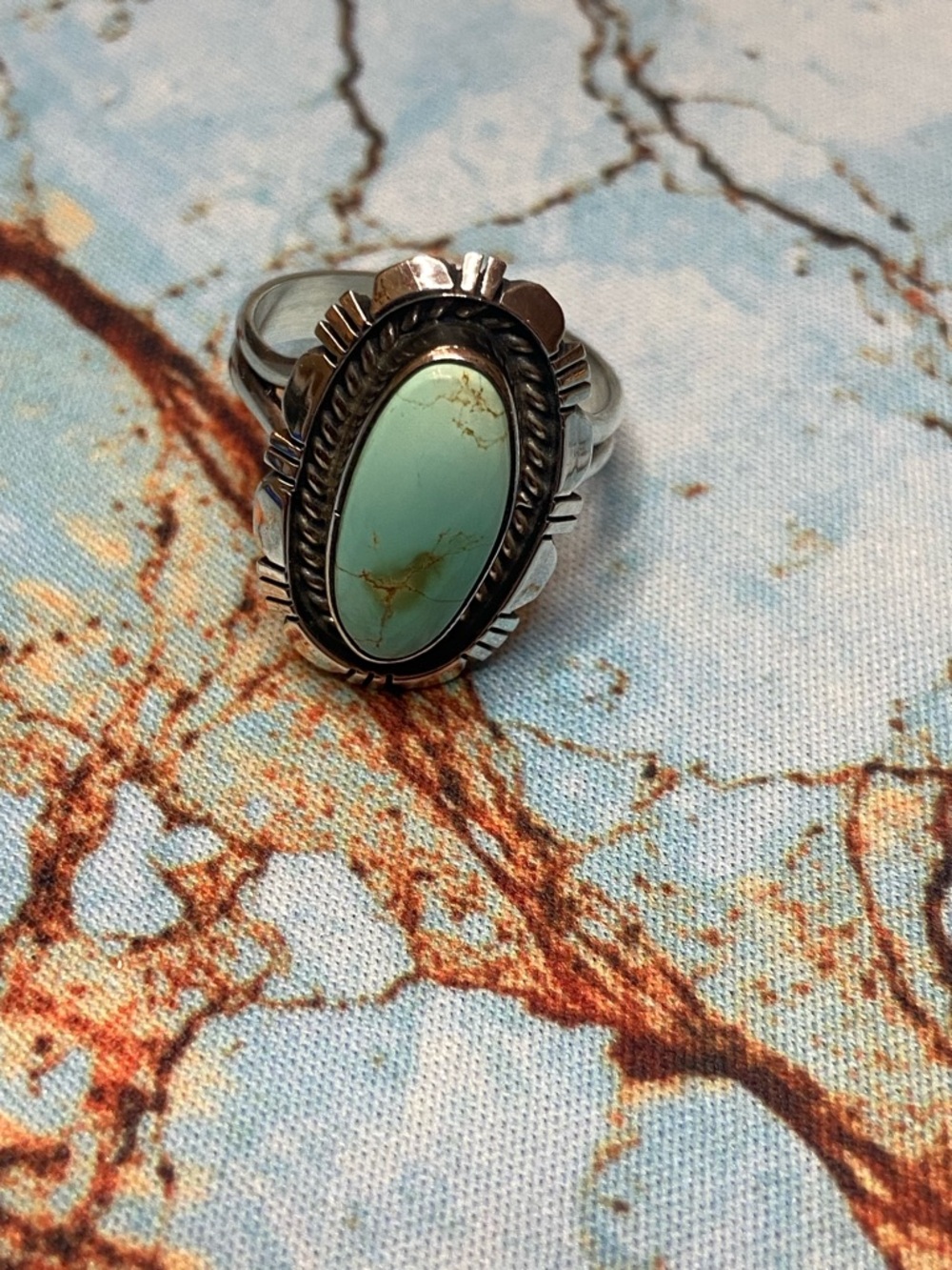 Sterling Silver Turquoise Oval Statement Ring - Light Blue Green, Navajo/signed - Picture 11 of 15
